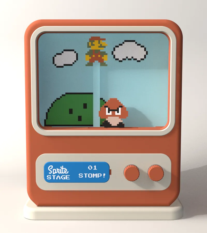 01 STOMP!: Mario jumps on the Goomba, 3D printable mechanical diorama
